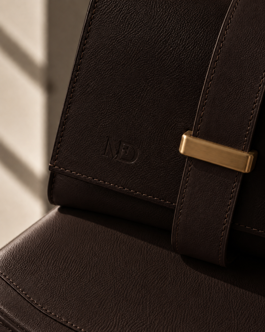 Leather material detail with warm taupe and deep espresso tones.